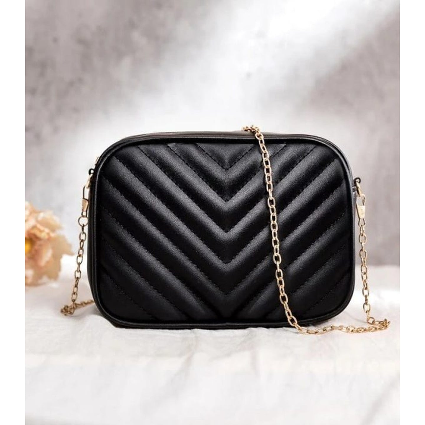 Stylish Horizontal Square Shoulder Bag | Premium PU Leather for Girls & Women (Black)